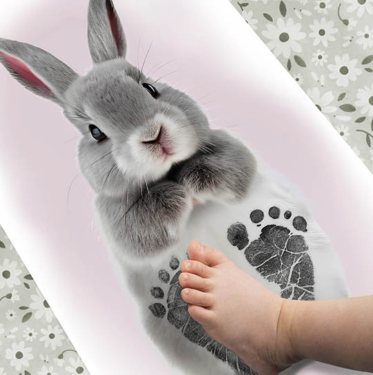 Bunny Rabbit on Pink Background, Baby Feet Ink Stamp Kit