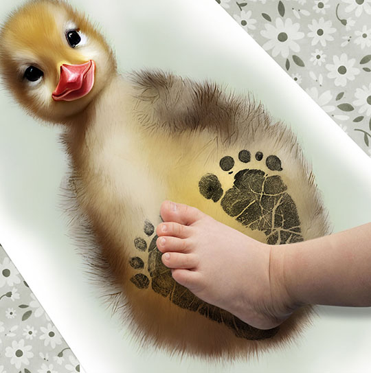 Baby Chick on Green Background, Baby Feet Ink Stamp Kit