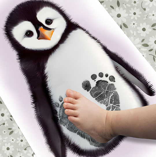 Baby Penguin on Pink Background, Baby Feet Ink Stamp Kit