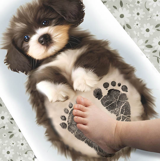 Puppy on Blue Background, Baby Feet Ink Stamp Kit