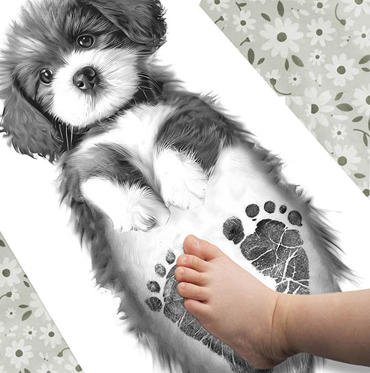 Puppy Sketch Baby Feet Ink Stamp Kit